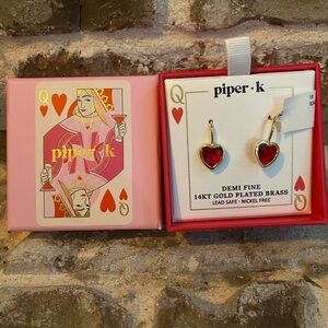 Piper K Gold Plated Heart Earrings with Red Accents
